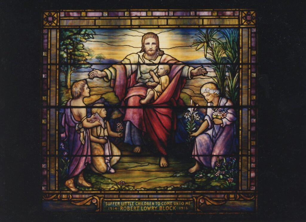 Stained Glass Window with religious scene depicted